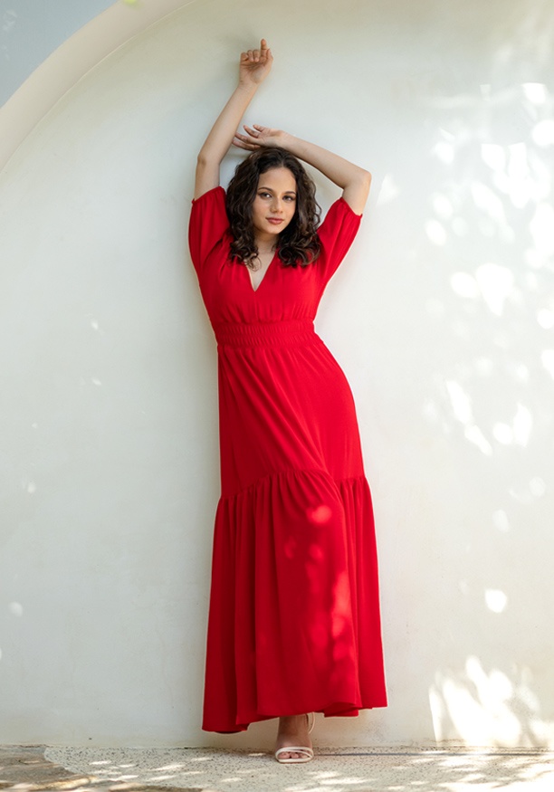 LOLA V NECK RED DRESS